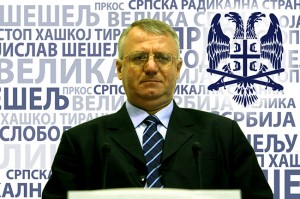(FILES) File picture dated 26 February 2003 of ultra-nationalist Serb hardliner Vojislav Seselj during his first appearance at the UN war crimes tribunal in The Hague. Seselj pleaded not guilty to all charges of war crimes and crimes against humanity