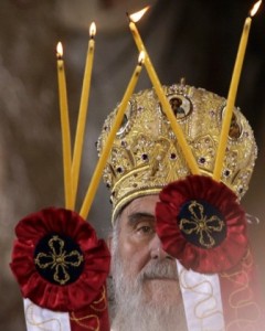 Newly elected Serbia's Patriarch Irinej performs the liturgy in Belgrade