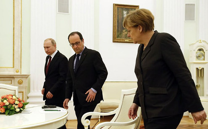 Ангела Меркел,Франсоа Оланд и Владимир Путин